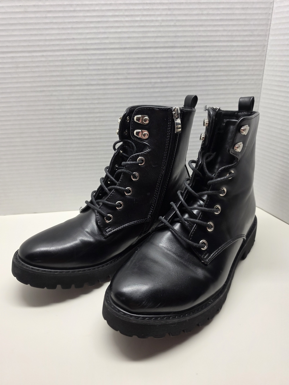 Dexter Black Lace-Up Combat Boots with Side Zipper